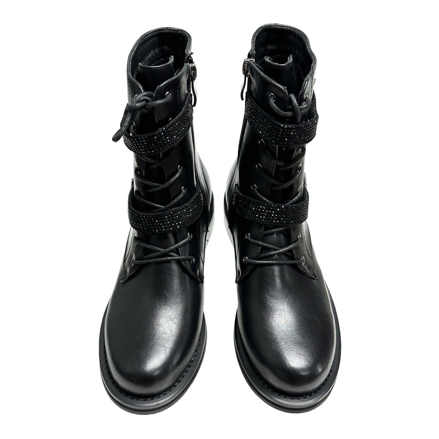 Ninety Union BUFFALO Combat Boot With Two Rhinestone Straps - ninetyunion