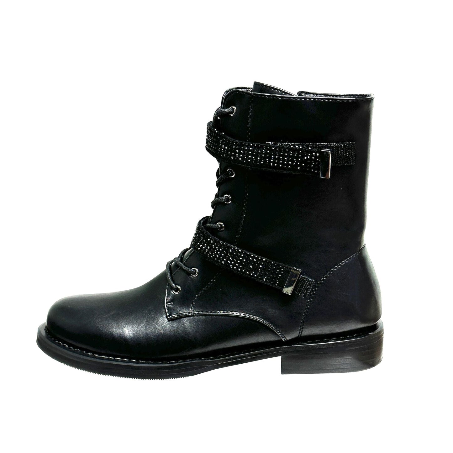Ninety Union BUFFALO Combat Boot With Two Rhinestone Straps - ninetyunion