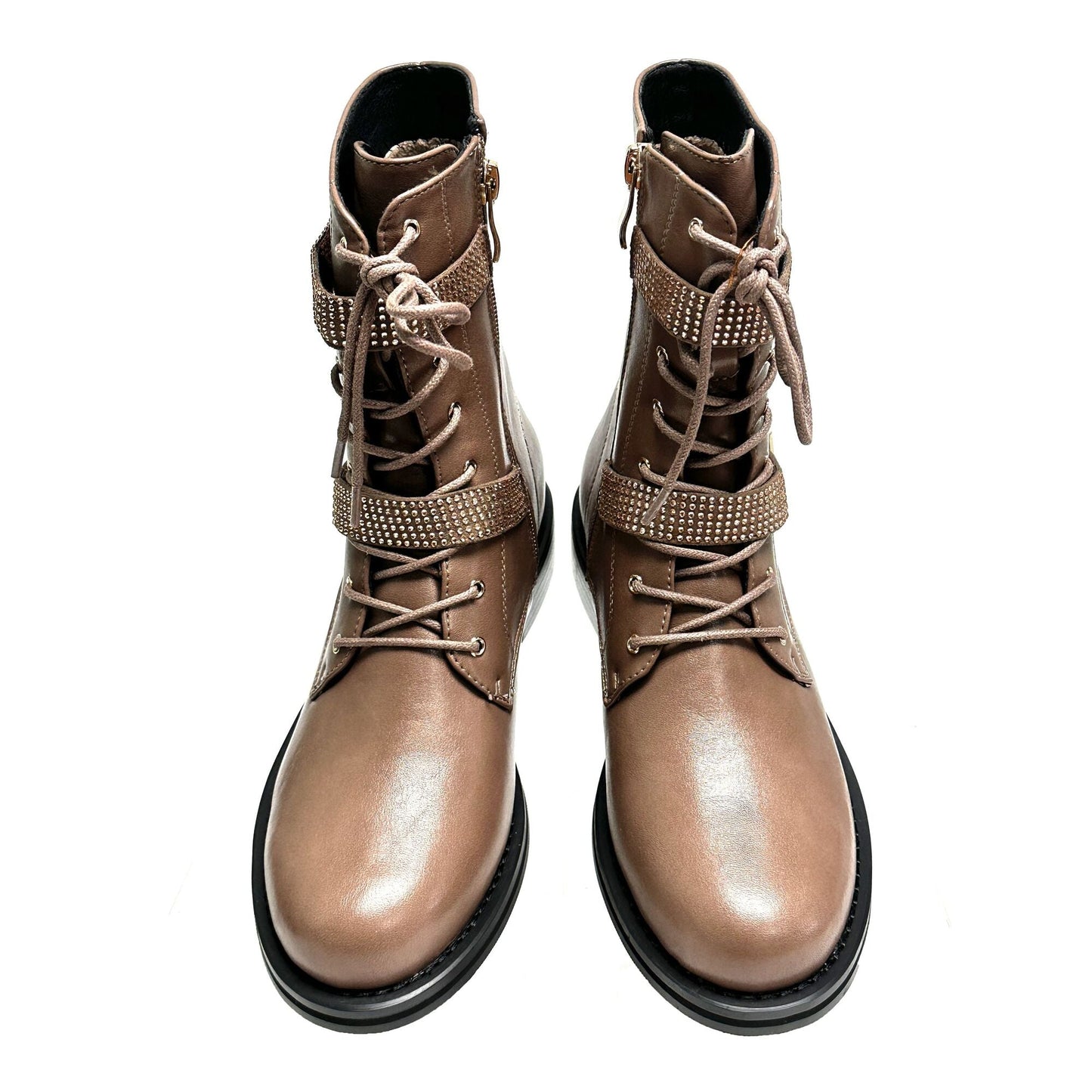 Ninety Union BUFFALO Combat Boot With Two Rhinestone Straps - ninetyunion