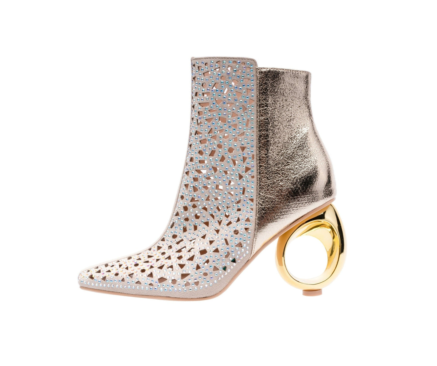 Lady Couture BREEZE Metallic Laser-Cut Bootie On A Circular Heel - ninetyunion