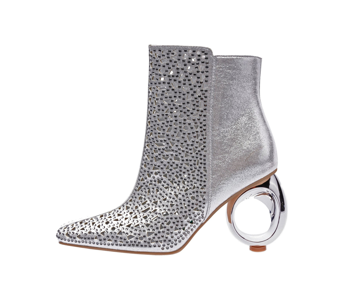 Lady Couture BREEZE Metallic Laser-Cut Bootie On A Circular Heel - ninetyunion