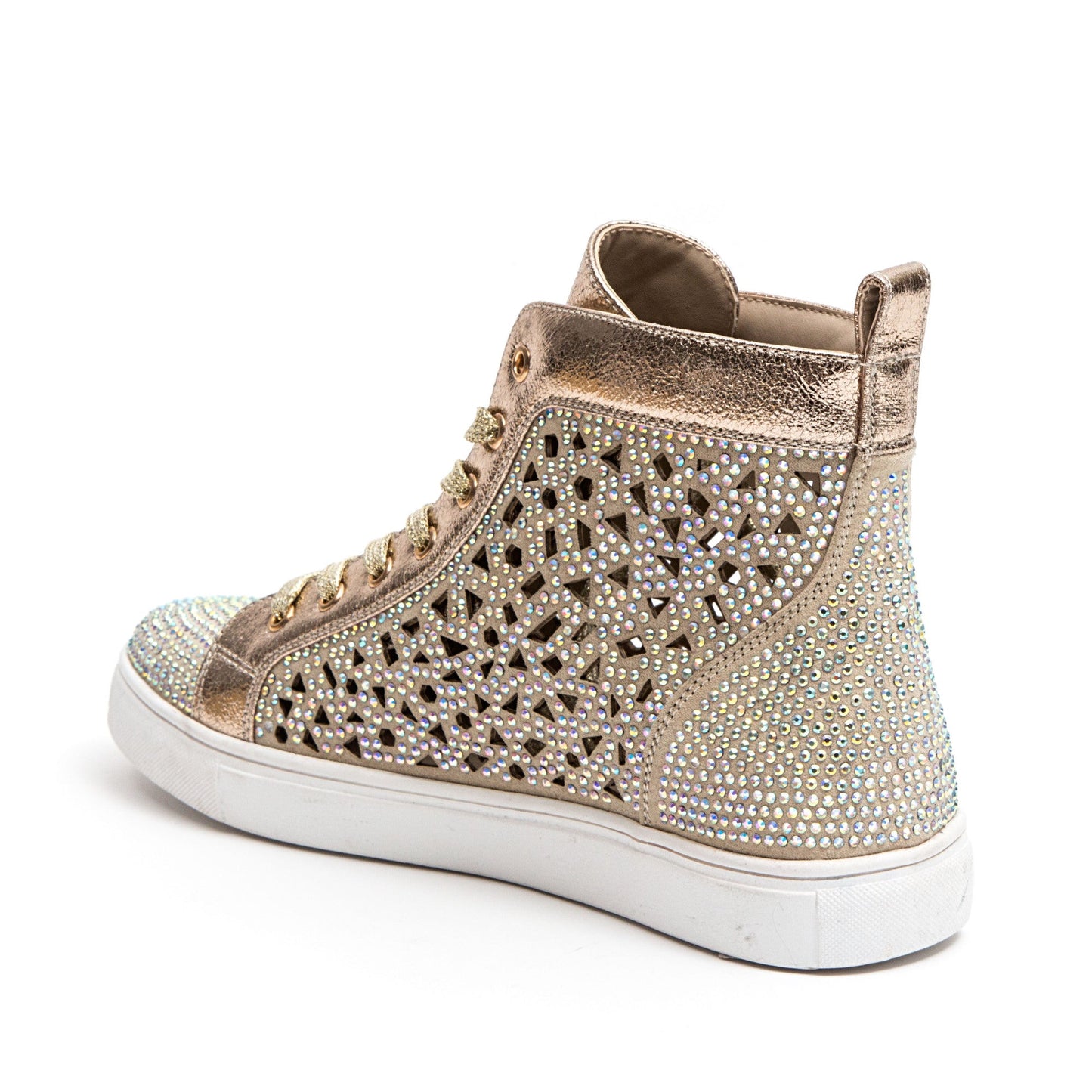 Lady Couture NEW YORK Laser Cut High Top Sneakers With Rhinestones - ninetyunion