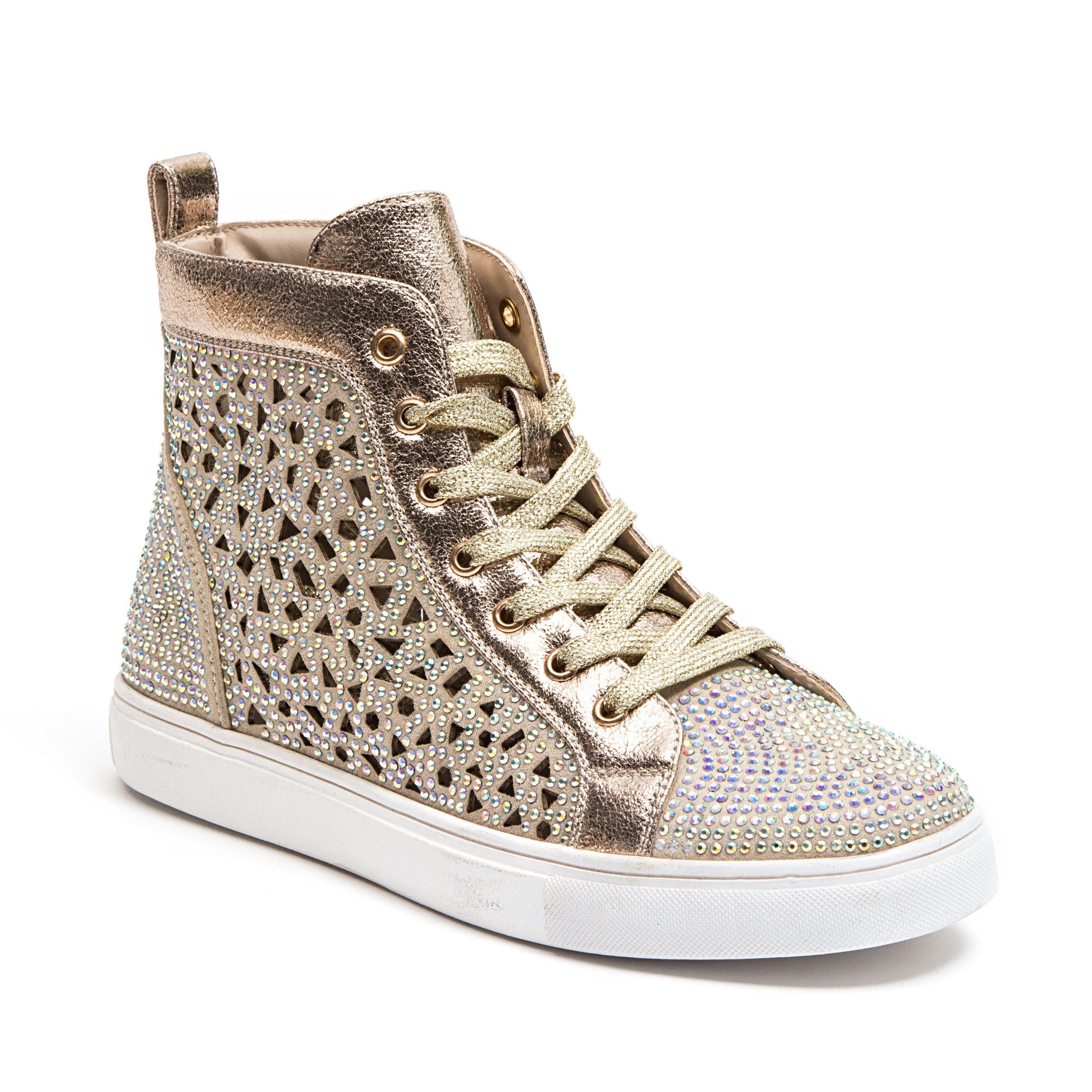 Lady Couture NEW YORK Laser Cut High Top Sneakers With Rhinestones - ninetyunion