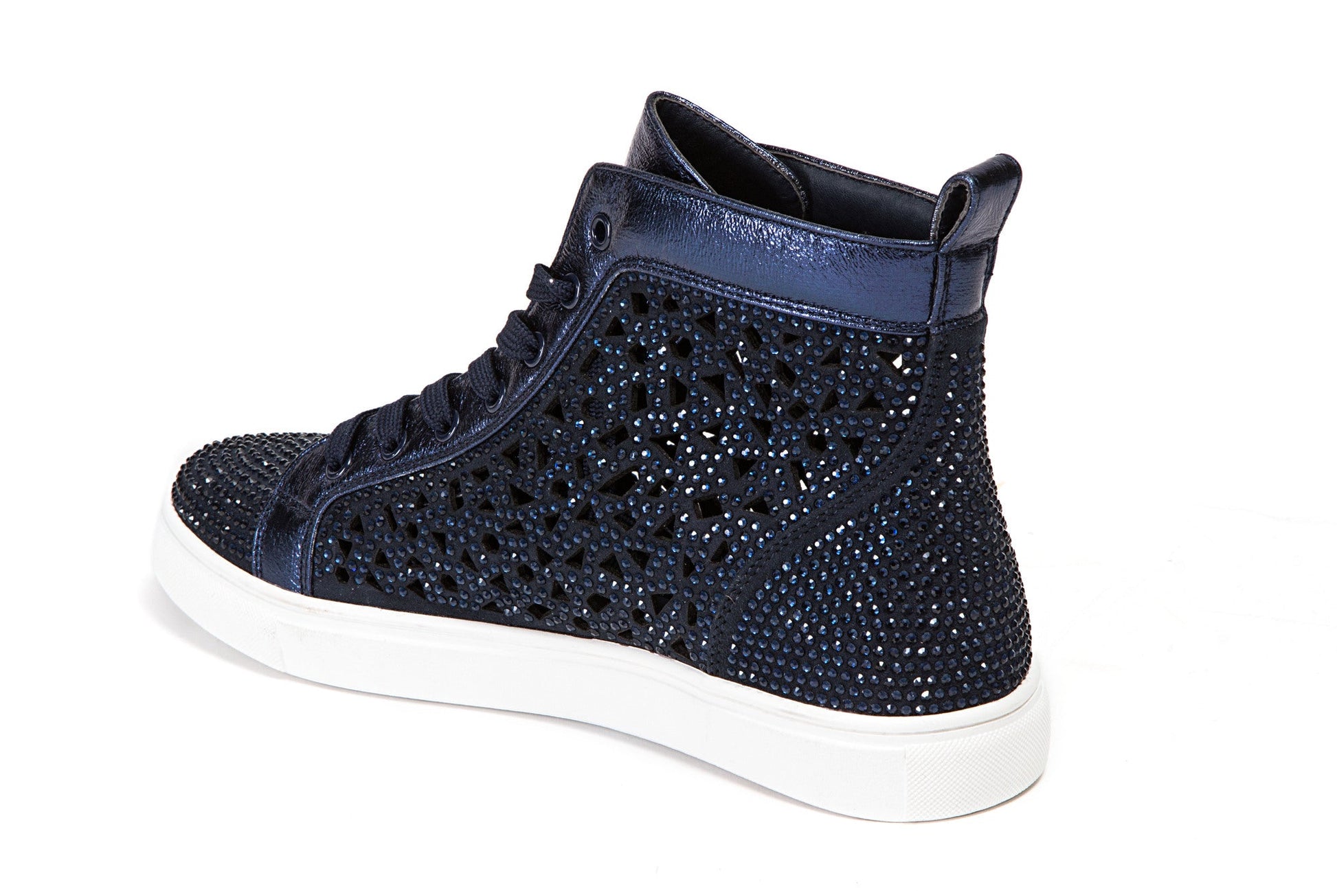 Lady Couture NEW YORK Laser Cut High Top Sneakers With Rhinestones - ninetyunion