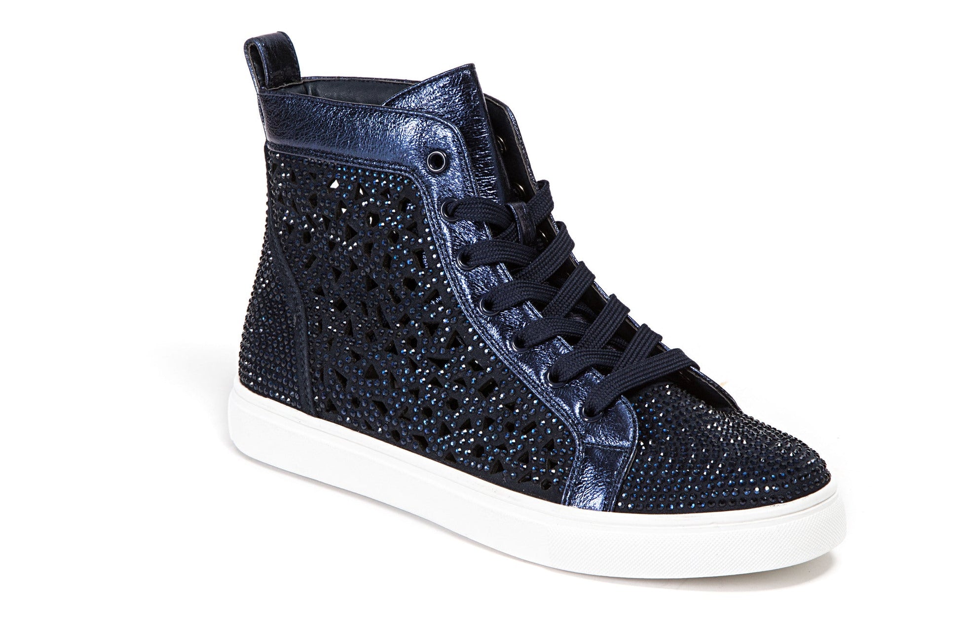 Lady Couture NEW YORK Laser Cut High Top Sneakers With Rhinestones - ninetyunion