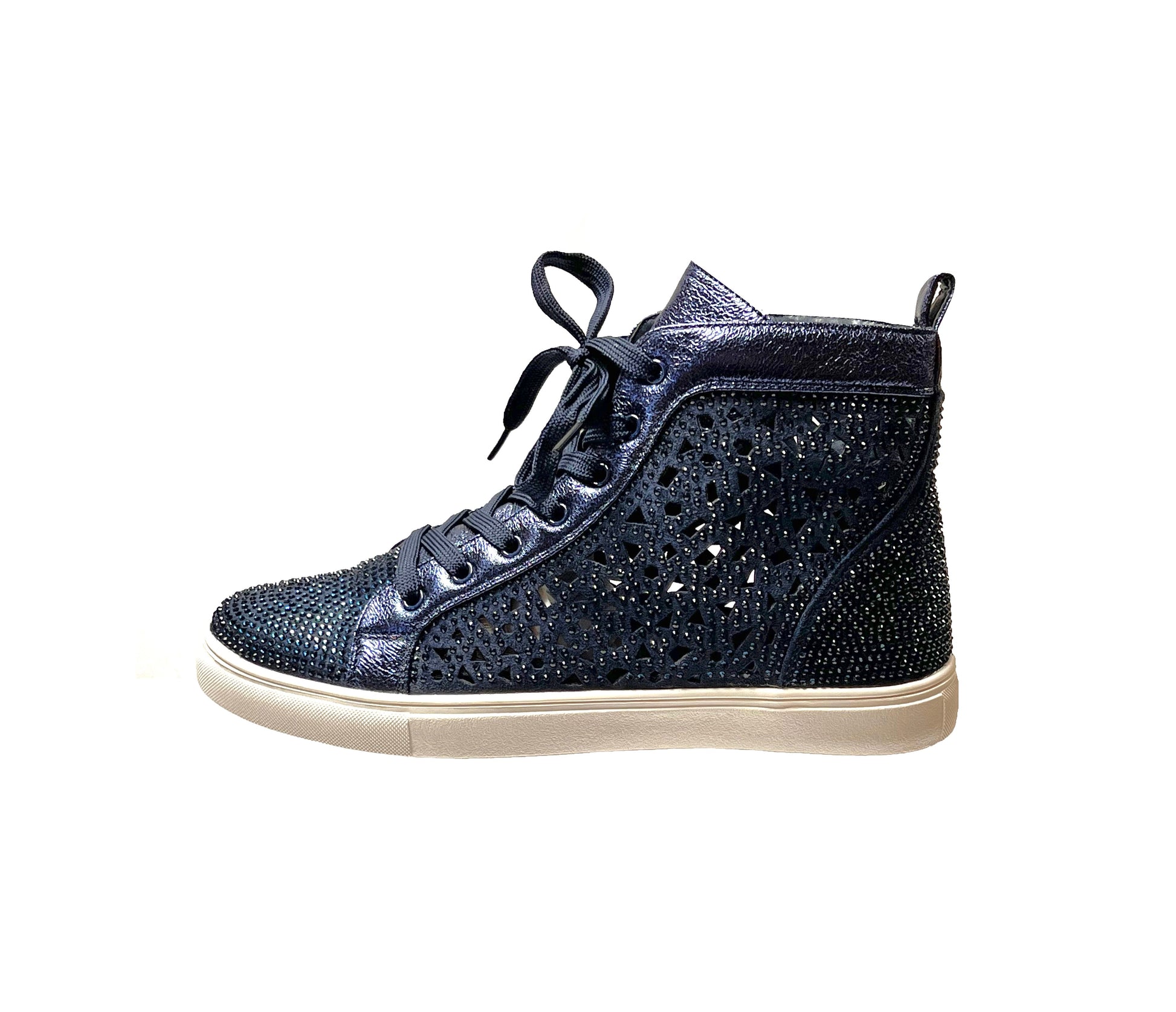 Lady Couture NEW YORK Laser Cut High Top Sneakers With Rhinestones - ninetyunion