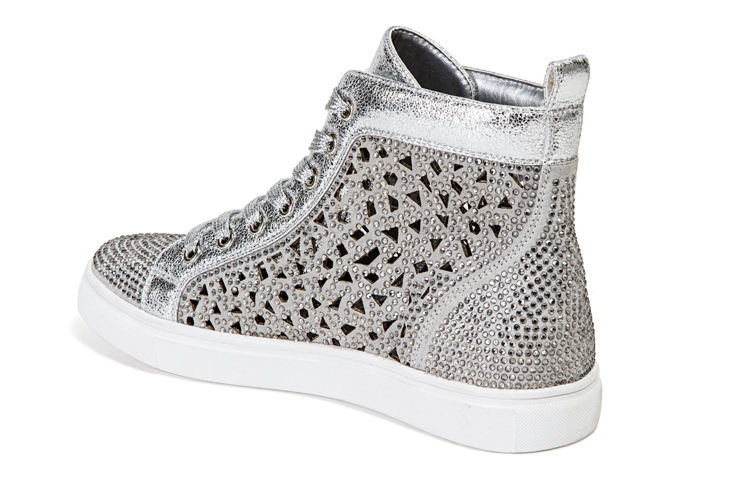 Lady Couture NEW YORK Laser Cut High Top Sneakers With Rhinestones - ninetyunion