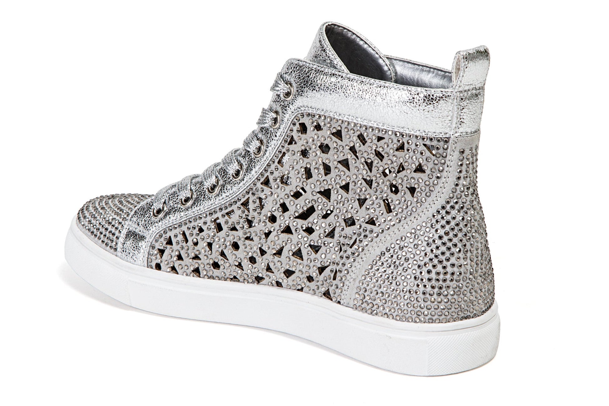 Lady Couture NEW YORK Laser Cut High Top Sneakers With Rhinestones - ninetyunion