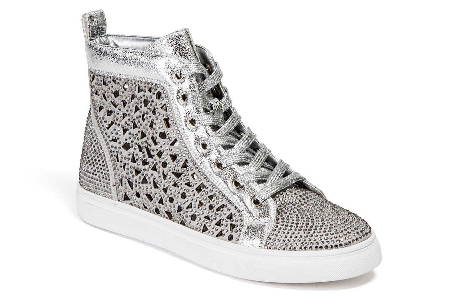 Lady Couture NEW YORK Laser Cut High Top Sneakers With Rhinestones - ninetyunion