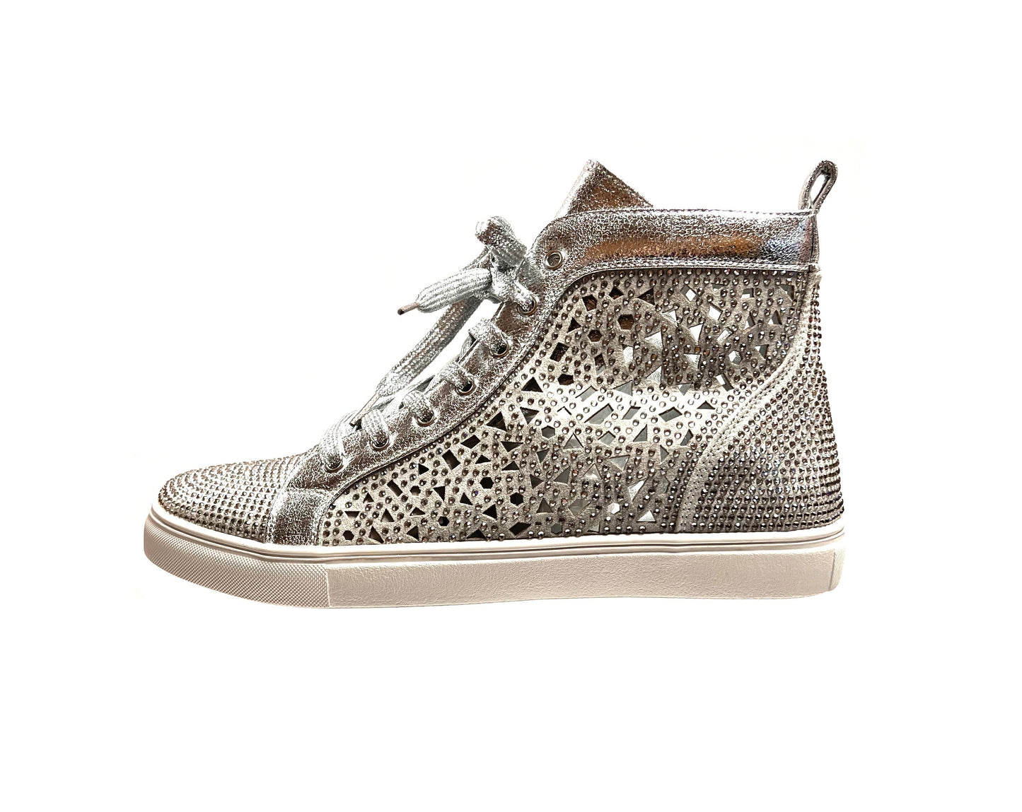 Lady Couture NEW YORK Laser Cut High Top Sneakers With Rhinestones - ninetyunion