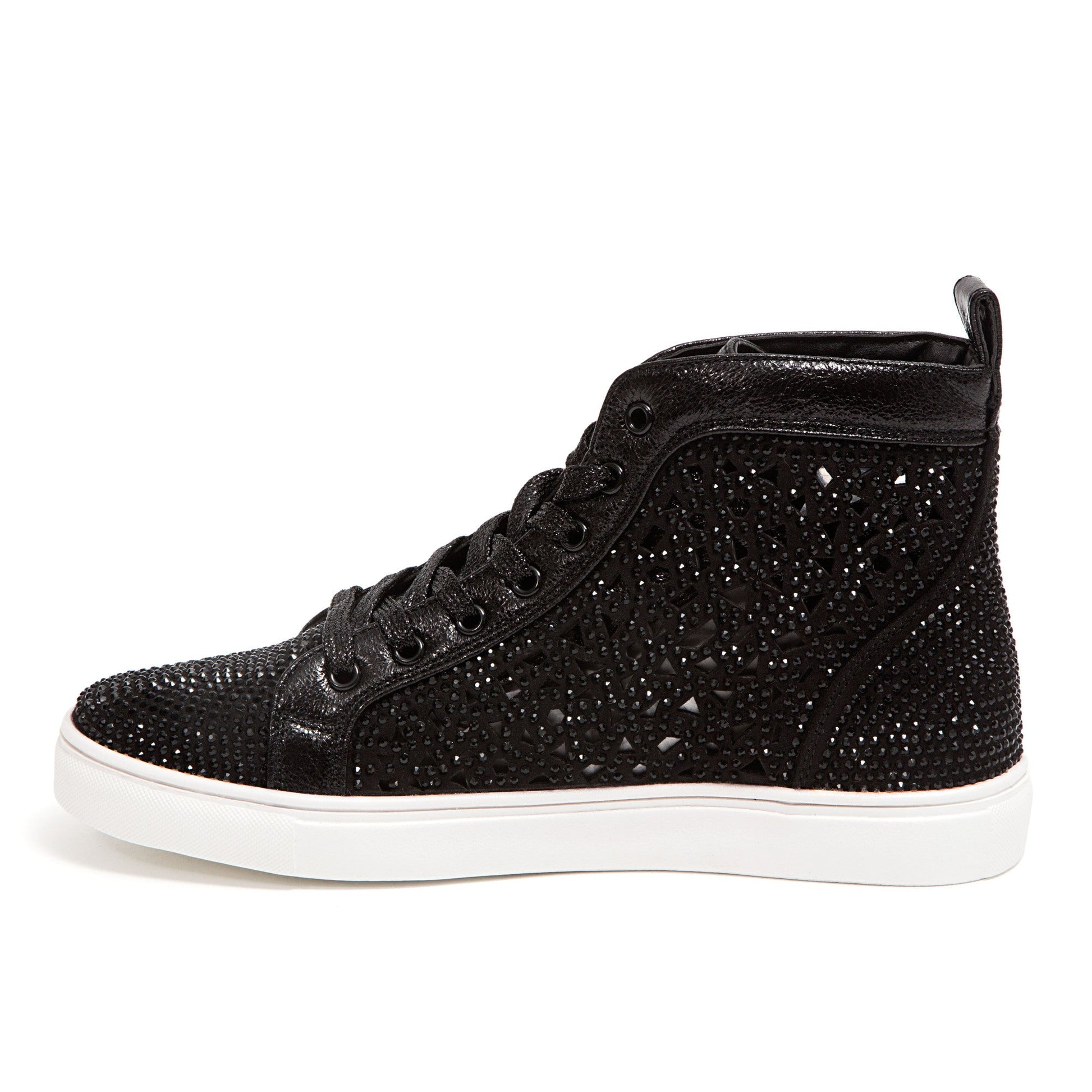 Lady Couture NEW YORK Laser Cut High Top Sneakers With Rhinestones - ninetyunion