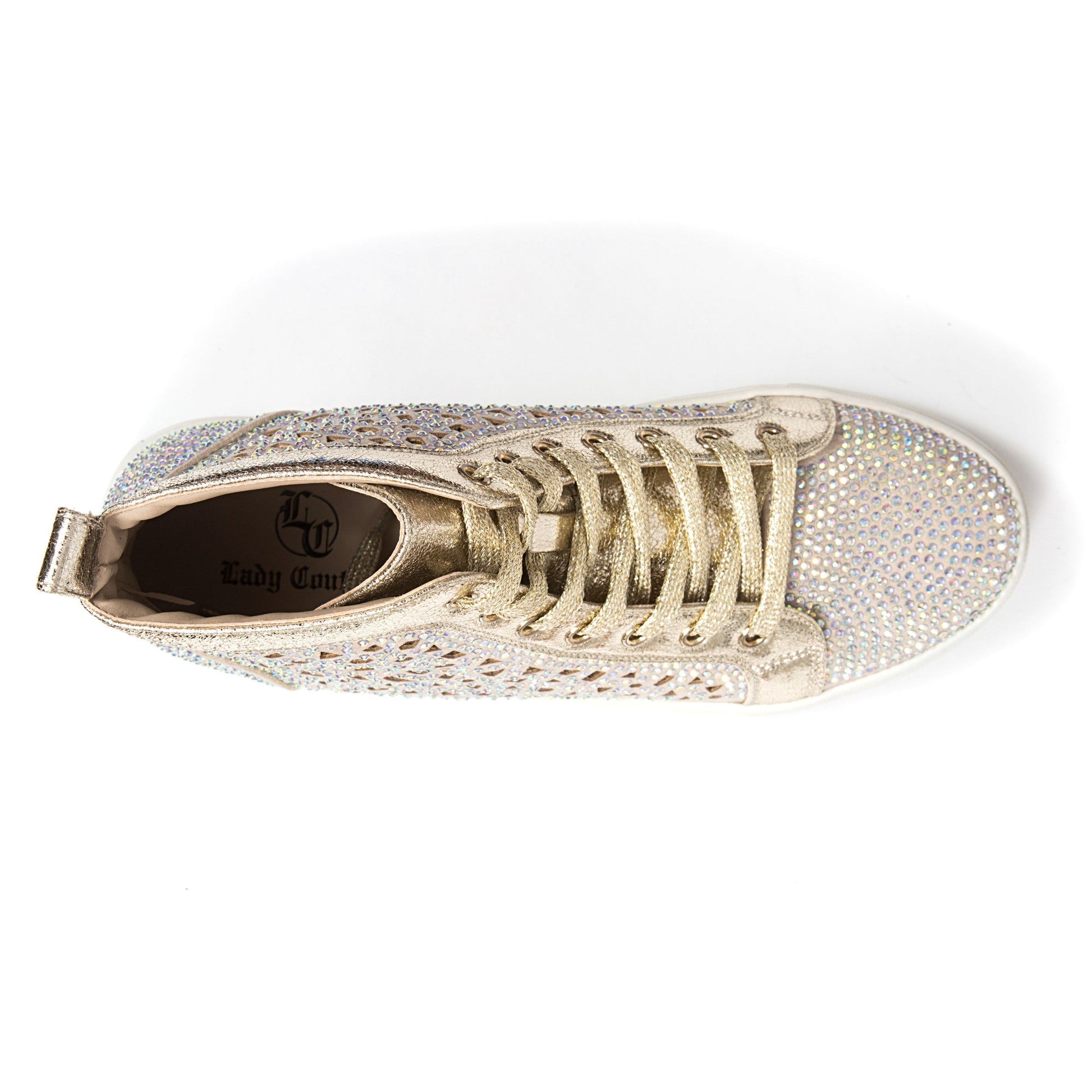 Lady Couture NEW YORK Laser Cut High Top Sneakers With Rhinestones - ninetyunion