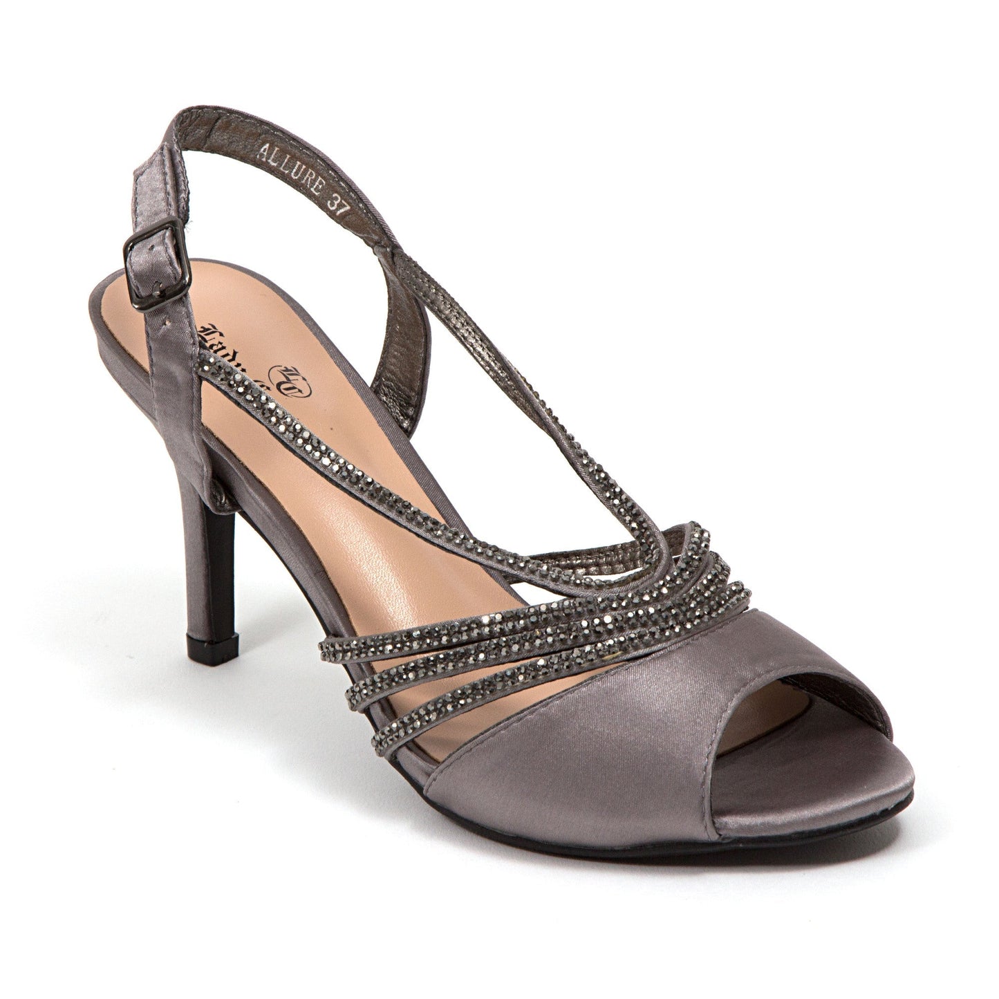 Lady Couture ALLURE Satin Slingback On Mid Heel With Matching Rhinestone Strap - ninetyunion