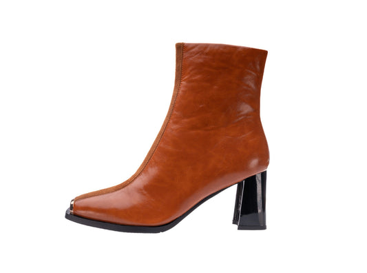 Ninety Union TEMPO Short Bootie With A Square Toe Gold Toe-Tip And Chunky Heel - ninetyunion