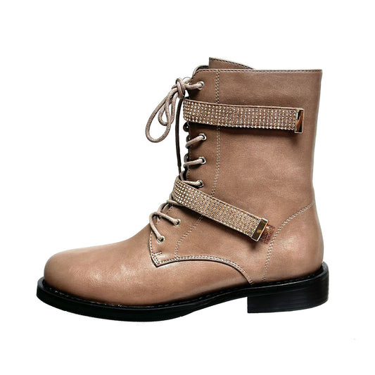 Ninety Union BUFFALO Combat Boot With Two Rhinestone Straps - ninetyunion