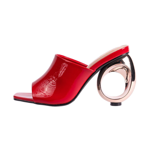 Ninety Union JLOO Open Toe Slide With Circular Metallic 3 Inch Round Heel - ninetyunion